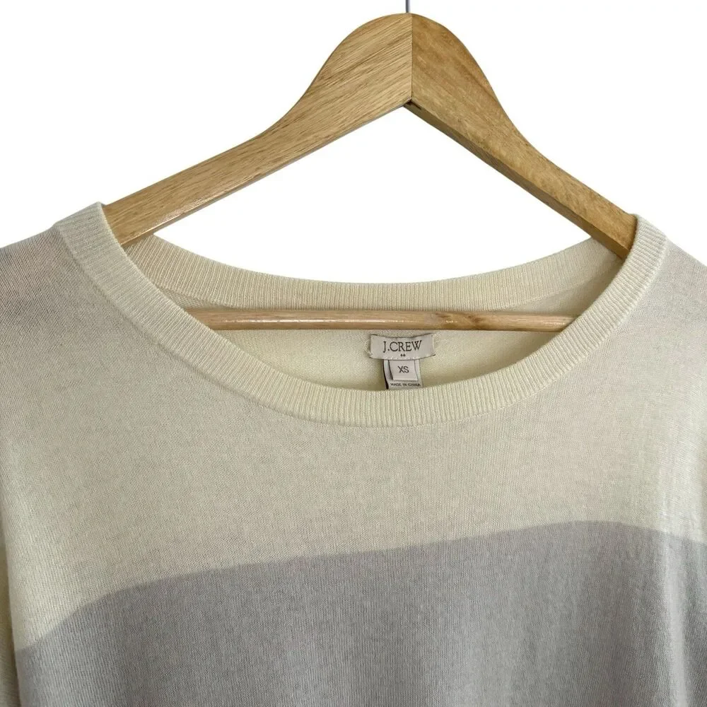 J Crew Women's Colorblock Sweater XS Cream Gray Merino Wool‎ Pullover Minimal